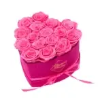 The 16-rose preserved pink box (e.g. Immortal Love Black Heart | 16 Pink Roses) is priced at $59.95