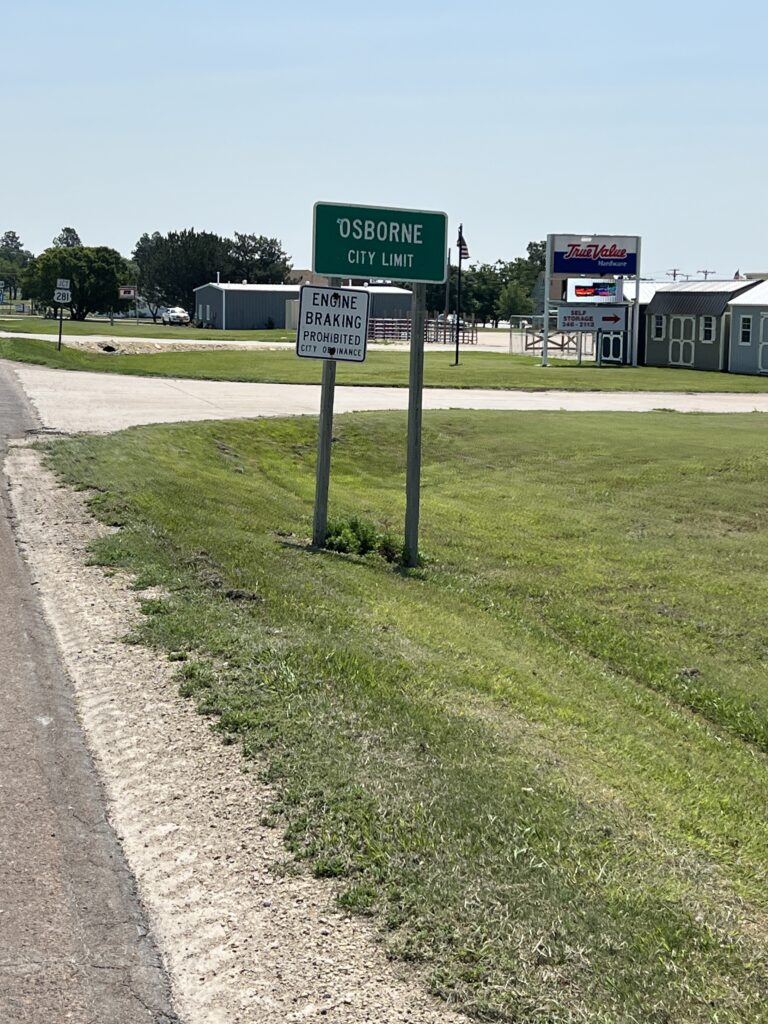“Osborne Kansas city limits sign welcoming visitors to the town