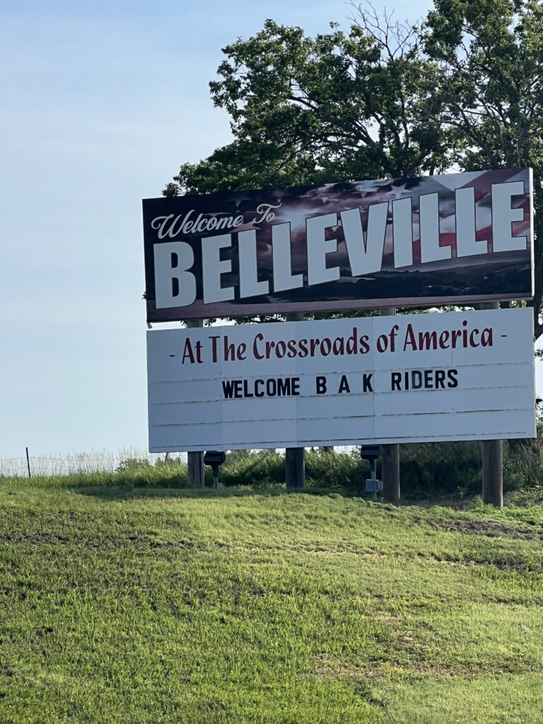 Welcome to Washington” sign marking the entrance to Washington, Kansas, a friendly small town on the Bike Across Kansas route.