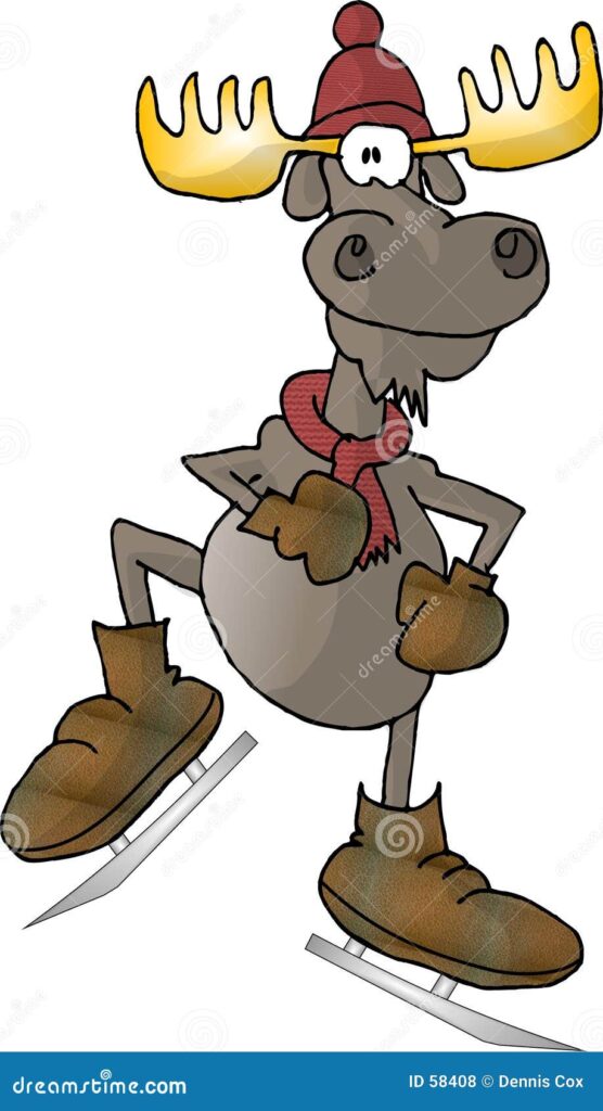 Cartoon moose wearing boxing gloves, punching flying banana peels, standing in front of a semi, cartoon-style action.