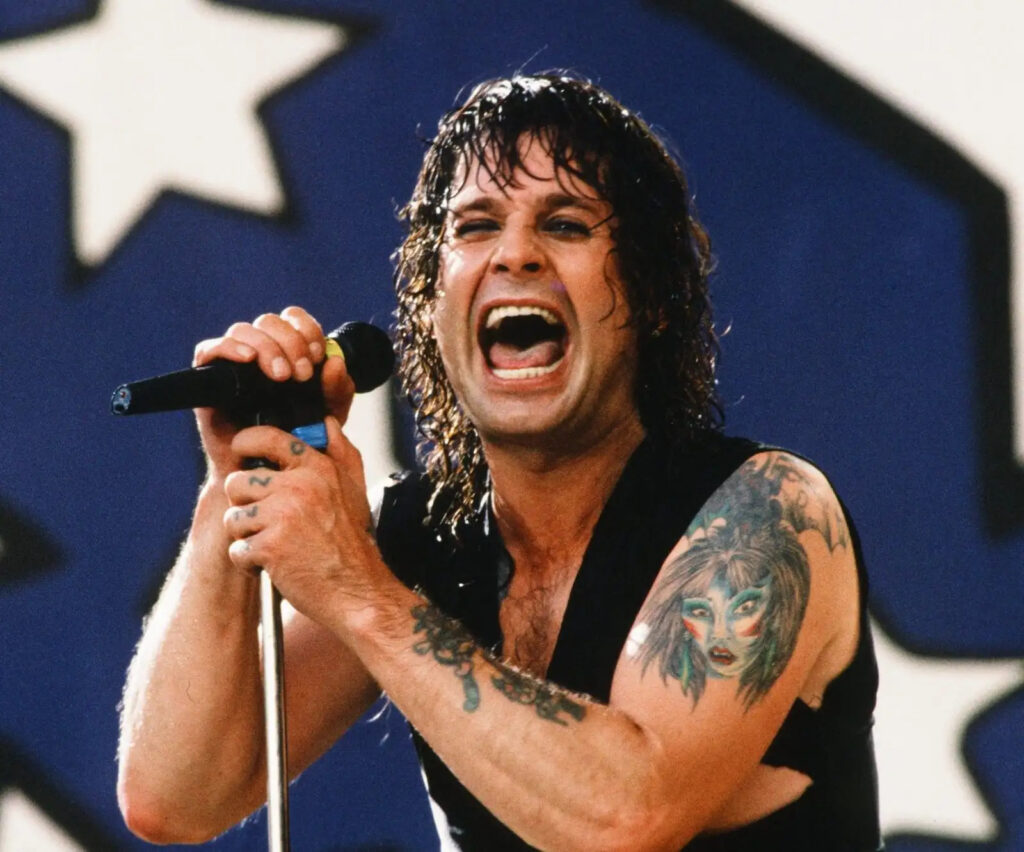 Ozzy Osbourne mid-career solo shot singing into a microphone