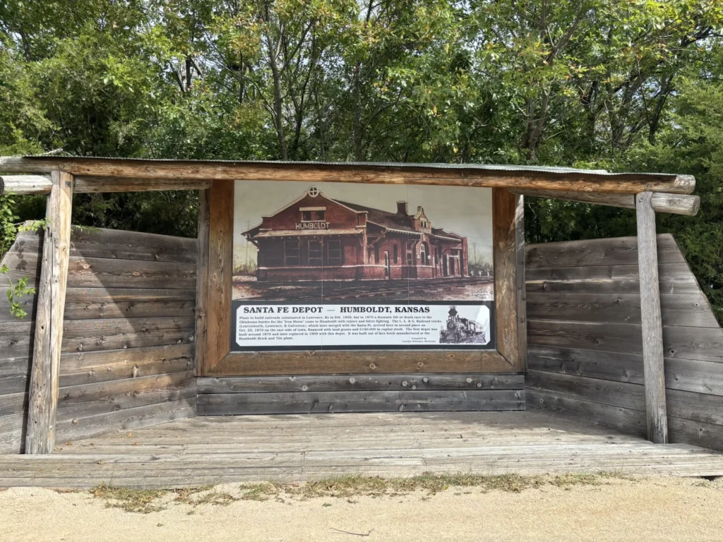 BaseCamp Humboldt entrance sign at the Southwind Rail Trail trailhead in Humboldt, Kansas