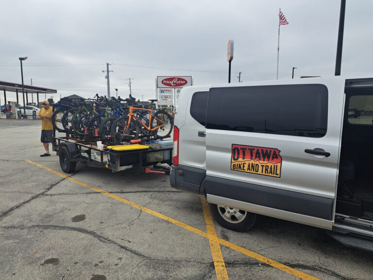 SAG van at the Clinton trailhead supporting cyclists on the Katy Trail 2025 ride, ready to assist along the route.
