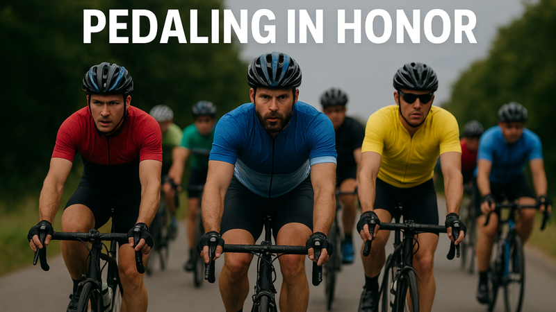 A group of cyclists riding together in formation, representing the Brotherhood Ride in memory of the nine Charleston firefighters who lost their lives on June 18, 2007.