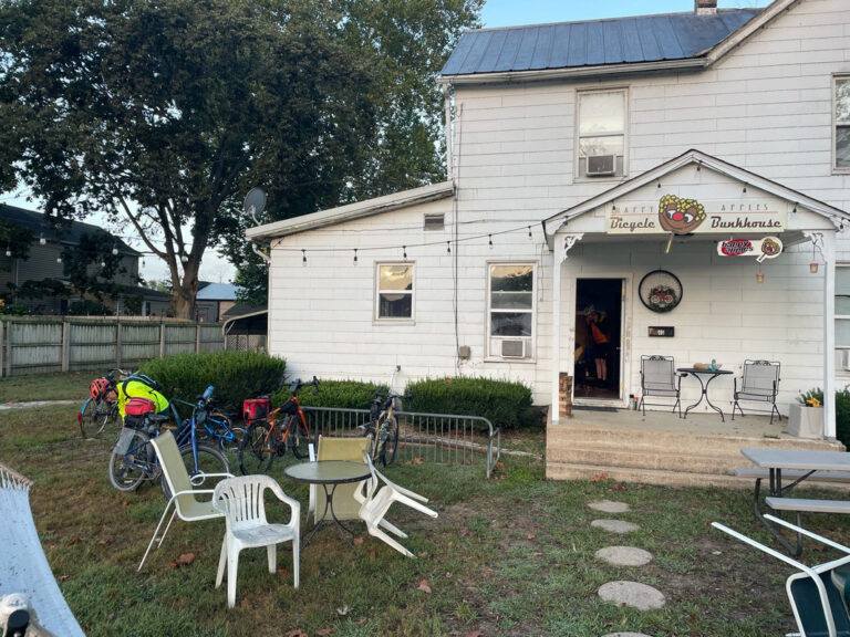 Exterior of a charming B&B in Marthasville, Missouri, with bicycles parked outside, captured on a ShauneNation bike ride