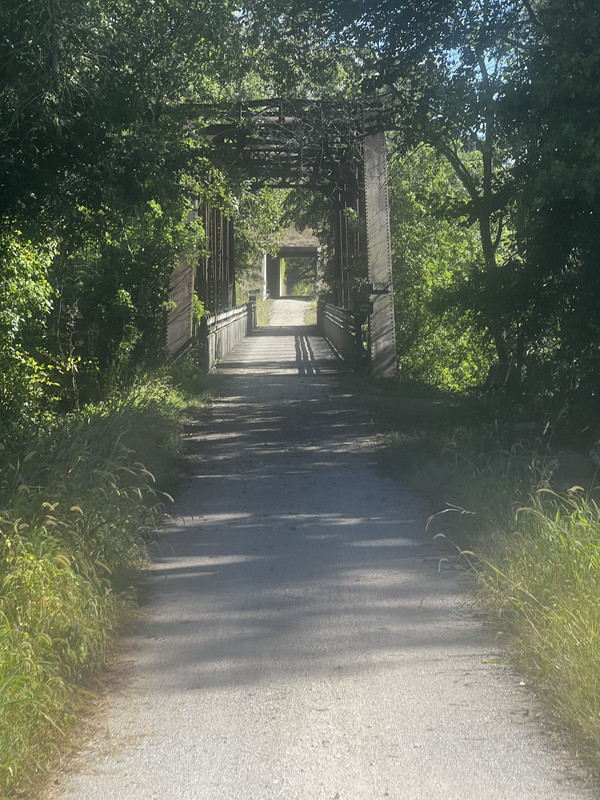 Old railroad bridge and nearby highway bridge with the Herman Spur leading up to Herman, Missouri, captured on a ShauneNation bike ride