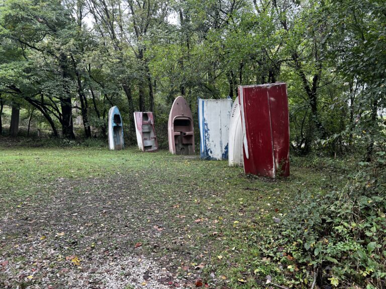 Six boats buried nose-down in dirt at Cooper's Landing near Columbia, Missouri – ShauneNation