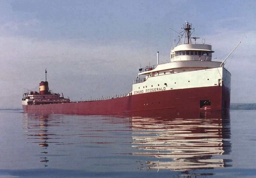 SS Edmund Fitzgerald on Lake Superior during stormy weather, symbolizing the legendary shipwreck remembered by #ShauneNation.