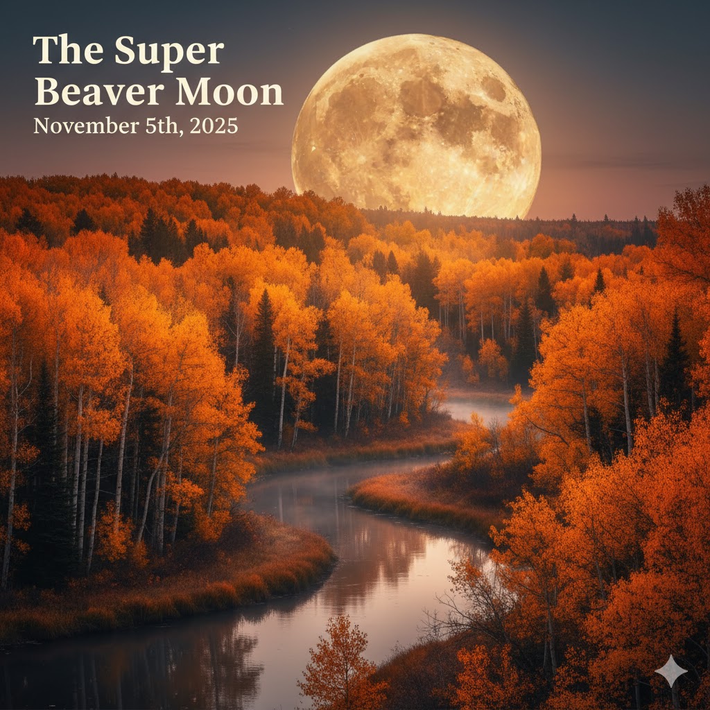 Full Beaver Supermoon glowing bright orange in the night sky. #ShauneNation