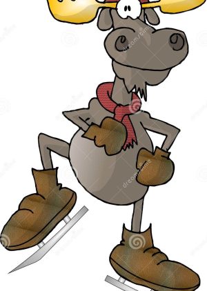 Cartoon moose wearing boxing gloves, punching flying banana peels, standing in front of a semi, cartoon-style action.