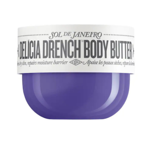 Sol de Janeiro Delicia Drench Body Butter 150mL jar with whipped texture and tropical design