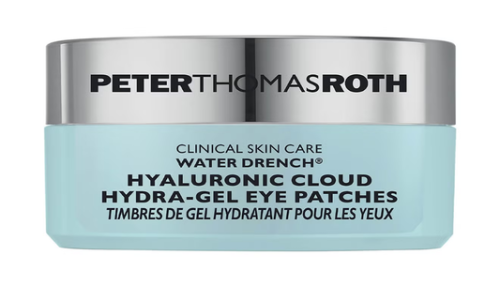 Peter Thomas Roth Water Drench Hyaluronic Cloud Hydra-Gel Eye Patches—blue gel patches designed to instantly de-puff, reduce dark circles, and provide intense hydration to the under-eye area.