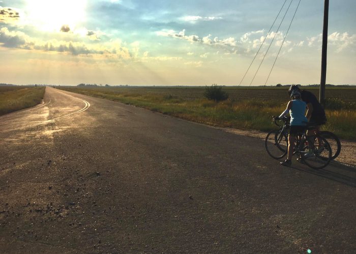 Shaune and riding partner at the Geographical Center of the Contiguous United States, Lebanon, Kansas, detouring from the Bike Across Kansas route.