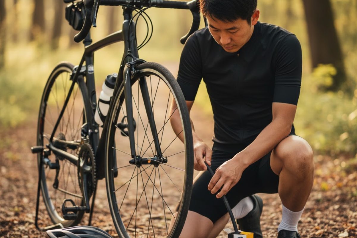 Cyclist fixing bike with helmet on ground | #shaunenation