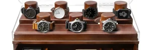 Holme & Hadfield premium 7-slot wooden watch display case with glass cover, perfect for organizing and showcasing wristwatches.